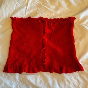 American Eagle Smocked Cropped Tie Detail Tube Top